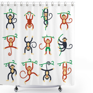 Personality  Set Cartoon Chinese Zodiac Monkey - 2016 New Year Symbol. Shower Curtains