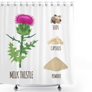 Personality  Milk Thistle Set In Flat Style Isolated On White. Shower Curtains
