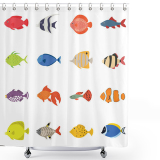 Personality  Cute Fish Vector Illustration Icons Set. Tropical Fish, Sea Fish, Aquarium Fish Set Isolated On White Background. Shower Curtains