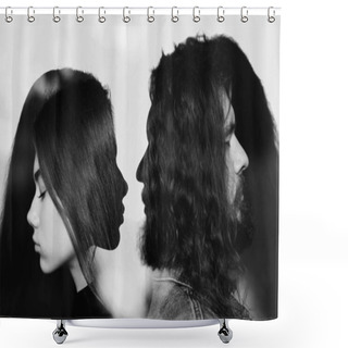 Personality  Man And Woman Profile Multiple Exposure Portrait. Codependency And Relationship. Shower Curtains