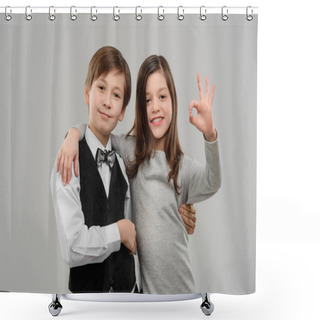 Personality  Couple Of Kids On Gray Shower Curtains