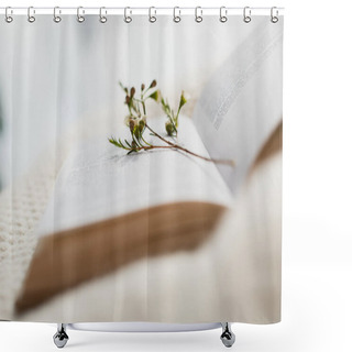 Personality  Blooming Flowers In Blurred Open Book On Bed Shower Curtains