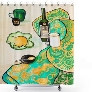 Personality  Still Life On Bright Cloth Shower Curtains