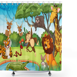 Personality  Wild Animals In The Jungle Illustration Shower Curtains