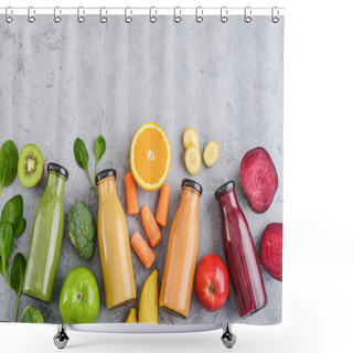 Personality  Green, Yellow, Orange And Red Smoothie In Glass Bottles Shower Curtains