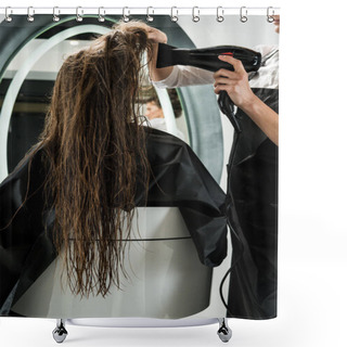 Personality  Hairdresser Drying Hair Of Woman Shower Curtains