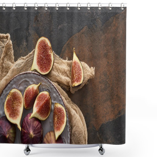 Personality  Top View Of Ripe Figs On White Plate With Rustic Cloth On Stone Background Shower Curtains