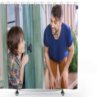 Personality  Father And Son Playing Hide And Seek Shower Curtains