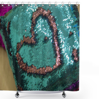 Personality  Heart On A Pillowcase With Sequins.  Shower Curtains