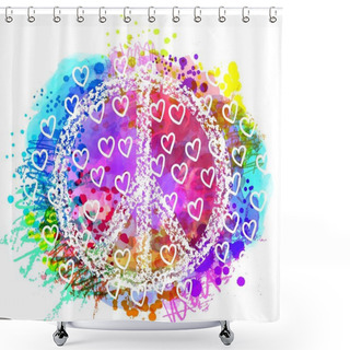 Personality  Peace Hippie Symbol Over Colorful Background. Freedom, Spirituality, Occultism, Textiles Art. Vector Illustration For T-shirt Print Over Abstract Vector Watercolor,chalk, Pastels Texture Background. Shower Curtains