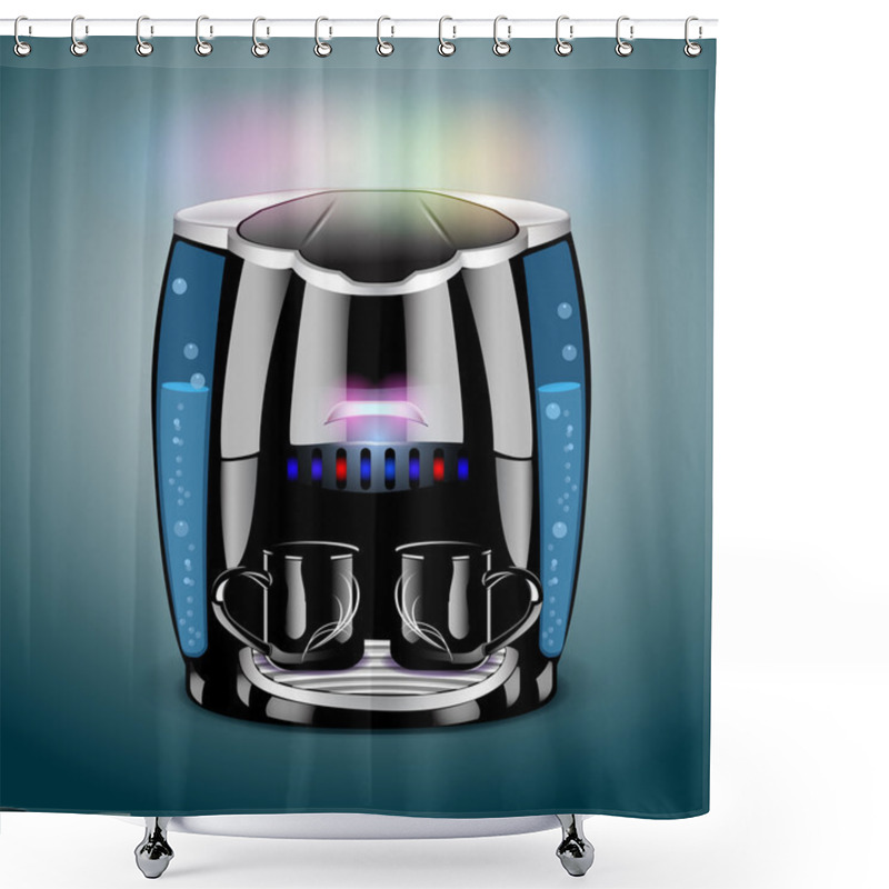 Personality  Coffee machine with cups. Vector illustration shower curtains