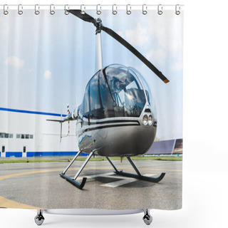 Personality  Helicopter With Propeller On Concrete Helipad During Daytime Shower Curtains