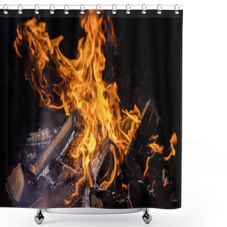 Personality  Burning Wooden Logs In Fire, Campfire Isolated On Black Background Shower Curtains
