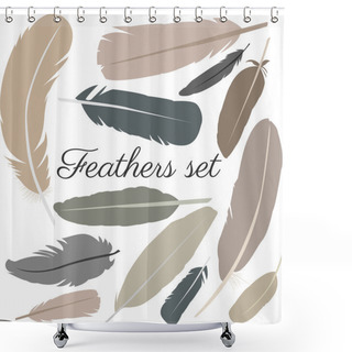 Personality  Collection Of Isolated Flat Style Bird Feathers Set. Shower Curtains