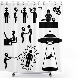 Personality  UFO Alien Invaders Stick Figure Pictogram Icon Shower Curtains