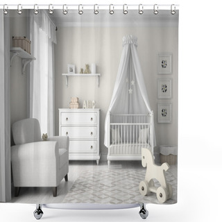 Personality  Classic Children Room In White Color 3D Rendering Shower Curtains