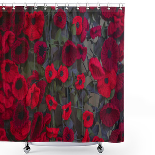 Personality  A Close-up Of Knitted Poppies To Commemorate Armistice Day In The UK.  Shower Curtains