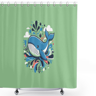 Personality  Whale Jump With Background Splash Vector Flat Design Shower Curtains