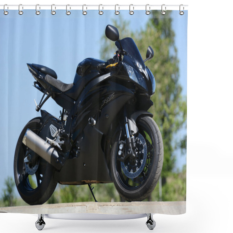 Personality  Black Sport Bike Shower Curtains