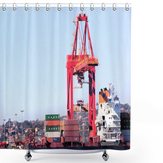 Personality  Durban South Africa Container Crane Loading Ship In Harbor Shower Curtains