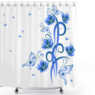 Personality  Floral Ornament In Blue Tones Shower Curtains