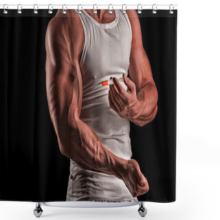 Personality  A Muscular Man With A Syringe Shower Curtains