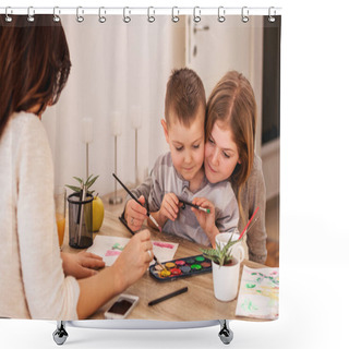 Personality  Happy Family Painting At Home Shower Curtains