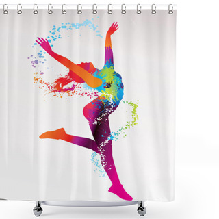 Personality  The Dancing Girl With Colorful Spots And Splashes On A Light Bac Shower Curtains