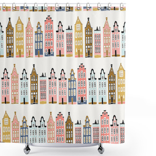 Personality  Seamless Pattern, Hand Drawn Scandinavian Houses Shower Curtains
