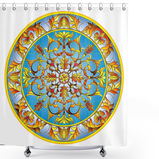 Personality  Illustration In Stained Glass Style, Round Mirror Image With Floral Ornaments And Swirls Shower Curtains