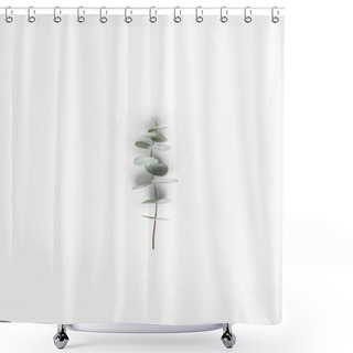 Personality  Close Up View Of Plants With Green Eucalyptus Leaves On White Tabletop Shower Curtains