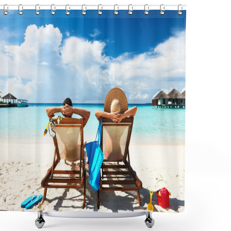 Personality  Couple On A Beach Shower Curtains