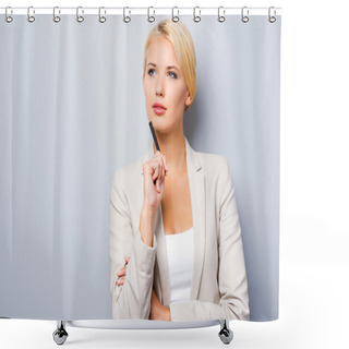 Personality  Businesswoman Holding Pen Shower Curtains