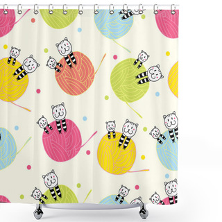 Personality  Cats With Balls Of Yarn Shower Curtains