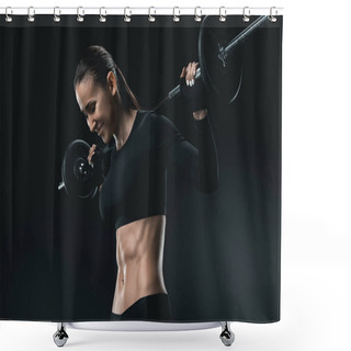 Personality  Sportswoman Training With Barbell Shower Curtains