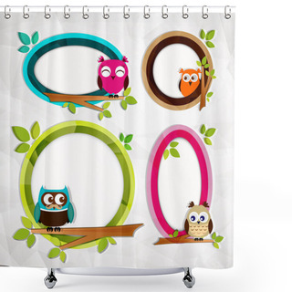 Personality  Set Of Three Owls Themed Frames. Vector Illustration Shower Curtains