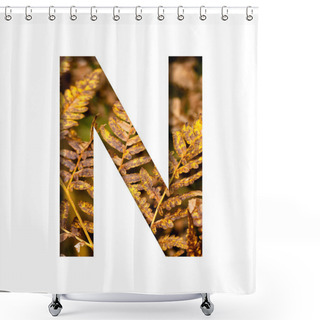 Personality  The Letter N Is Cut From White Paper With Autumn Fern Leaves Background, Late Autumn Font Or Alphabet. Collection Of Decorative Fonts. Shower Curtains
