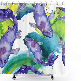 Personality  Aquatic Fish Set. Red Sea And Exotic Fishes Inside: Goldfish. Watercolor Illustration Set. Watercolour Drawing Fashion Aquarelle. Seamless Background Pattern. Fabric Wallpaper Print Texture. Shower Curtains