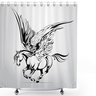 Personality  Silhouette Of Pegasus Illustration Shower Curtains