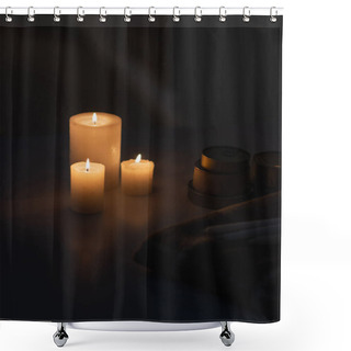 Personality  Candles Burning Near Canned Food And Warm Blanket During Energy Blackout Shower Curtains