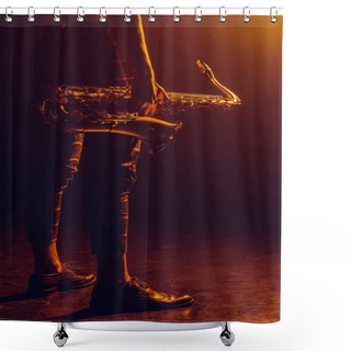 Personality  Cropped Shot Of Stylish Musician Holding Saxophone Shower Curtains