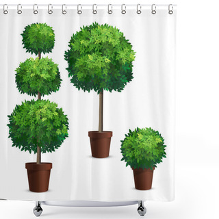 Personality  Set Of Topiary Trees In A Pots. Shower Curtains