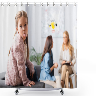 Personality  Daughter Fooling Around While Mother Talking To Psychologist Shower Curtains