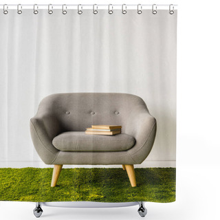 Personality  Books On Gray Armchair Shower Curtains