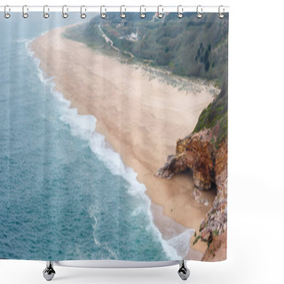 Personality  Sandy Ocean Beach Near Nazare Town (Portugal). Spring Misty Day. Panorama. Shower Curtains