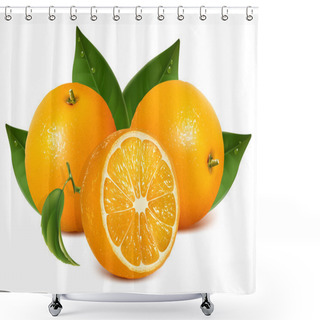 Personality  Fresh Ripe Oranges With Leaves. Shower Curtains