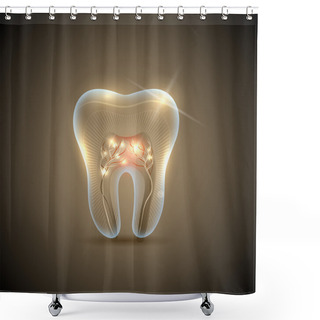 Personality  Beautiful Golden Transparent Tooth With Roots Illustration Shower Curtains