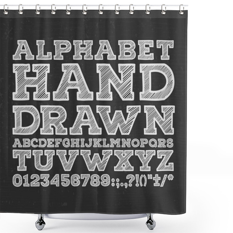 Personality  Chalk Sketched Striped Alphabet Abc Vector Font. Type Letters, Numbers, Characters And Punctuation Marks Shower Curtains