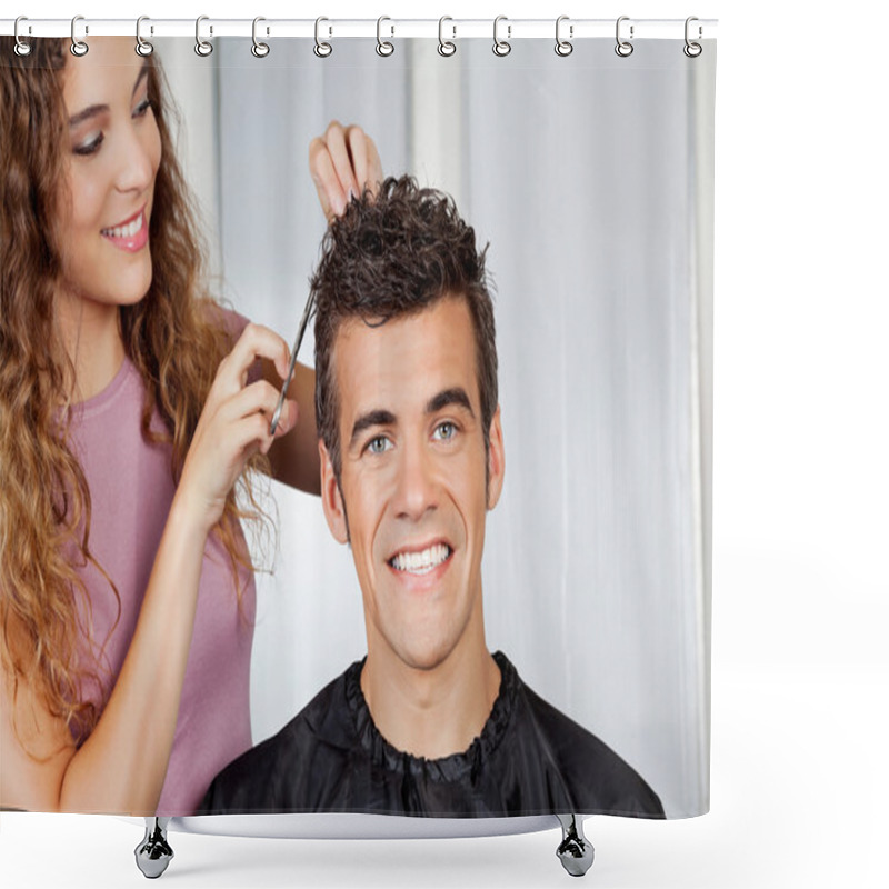 Personality  Client Getting Haircut From Hairdresser Shower Curtains