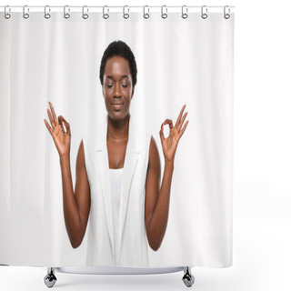 Personality  Peaceful Attractive African American Young Woman Meditating And Keeping Calm  Shower Curtains